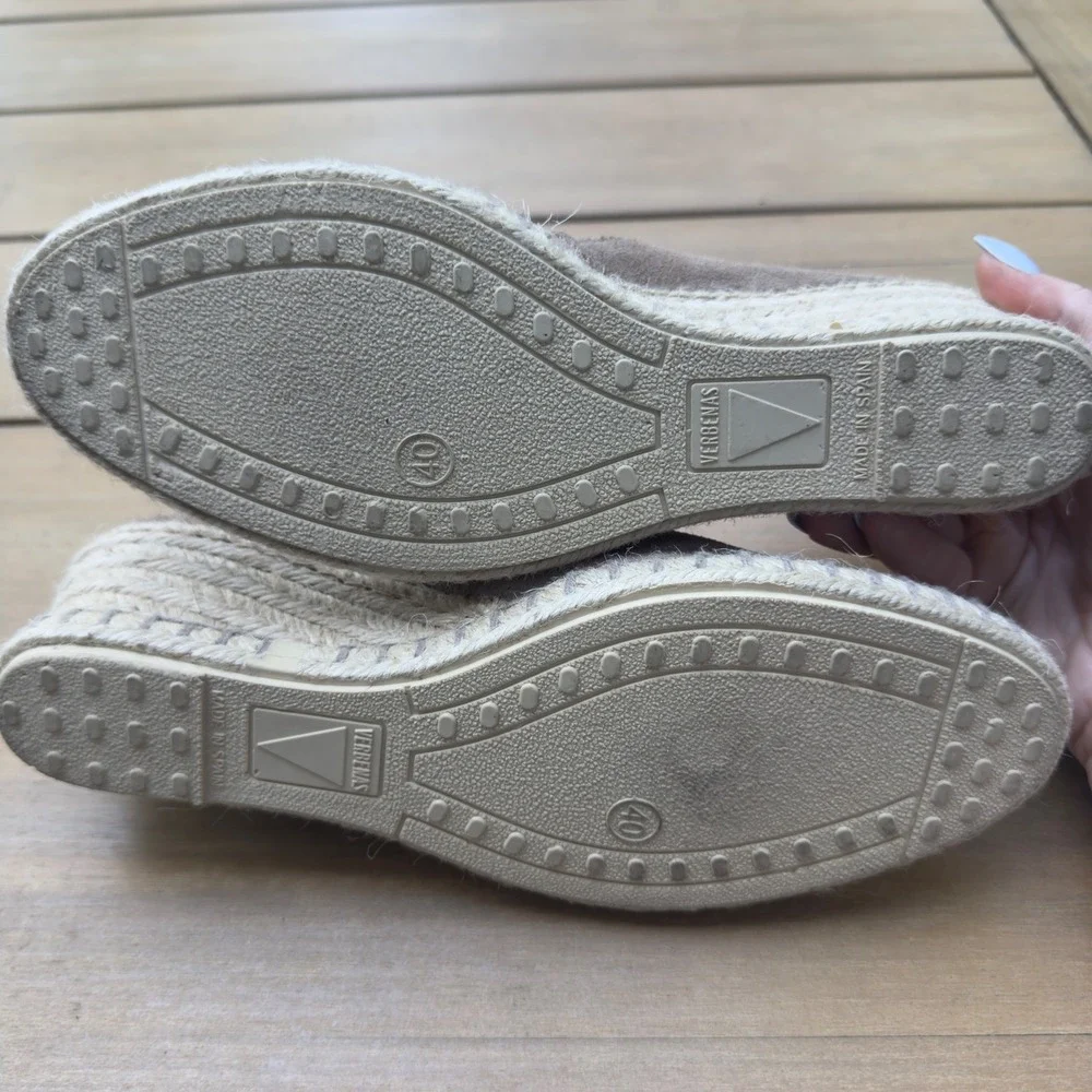 Verbenas Gaudi Taupe Suede Espadrille Wedges Made in Spain Womens 40 EU 9 US